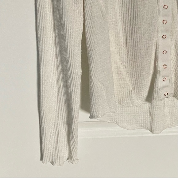 Free People Cream Going Places Snaps Waffle Knit Cardigan Sweater - 35604 - Picture 6 of 16